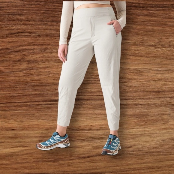 Athleta straight-leg joggers in size 18. These pants have a relaxed fit, a wide - Picture 1 of 16